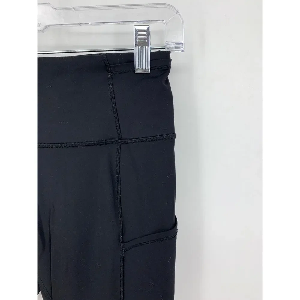 Lululemon Tight Active Leggings Women's Size 6 Black Side Pockets *FLAW
